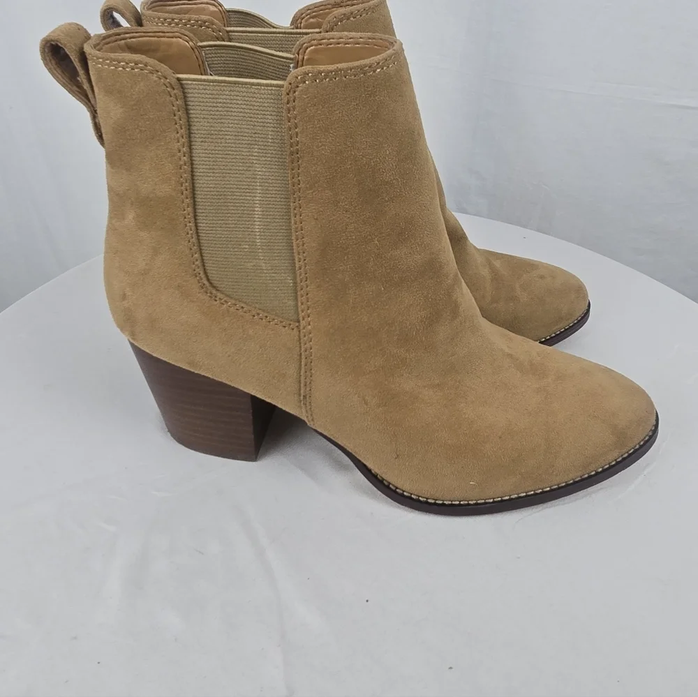 J.Crew Tan Suede Ankle Heeled Boots Sz 9